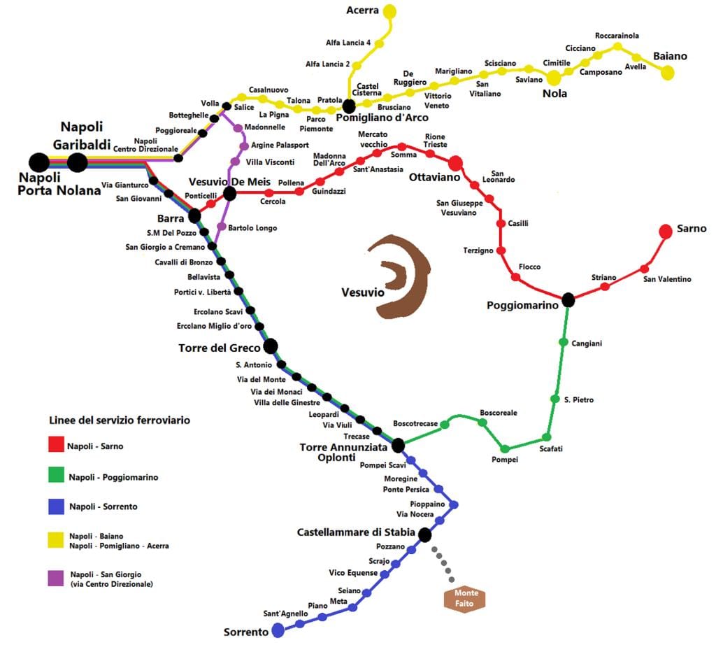 Карта на circumvesuviana воз пат